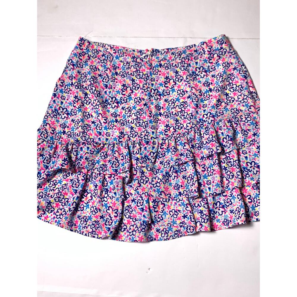 Lilly Pulitzer Womens 8 Floral Ruffle Mini Skirt Pink Blue Tiered Lined - Picture 10 of 16